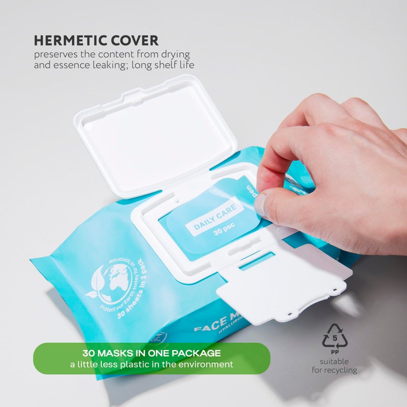 NSC Korean Moisturizing Face Masks with Hyaluronic Acid - 30-Pack Premium Hydrating Sheet Mask Set - Advanced K-Beauty with Shea Butter and Jojoba Oil - Skincare Monthly Supply for All Skin Types - Image 3